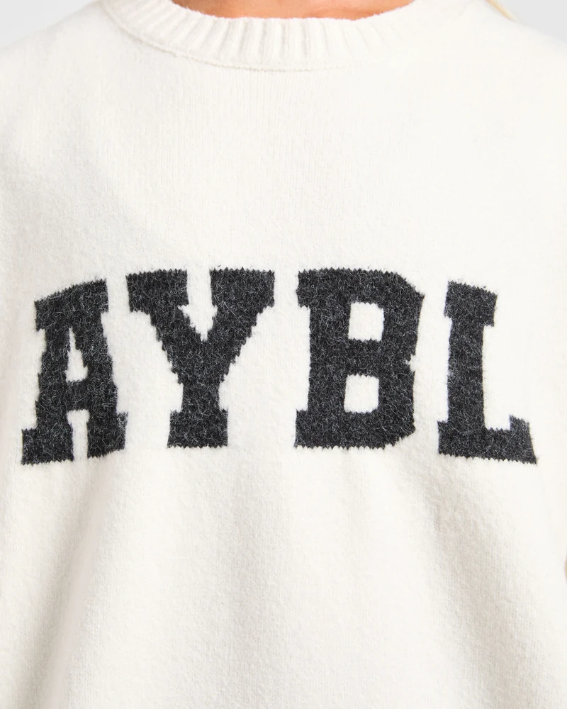 Varsity Oversized Knitted Sweater - Off Blanc