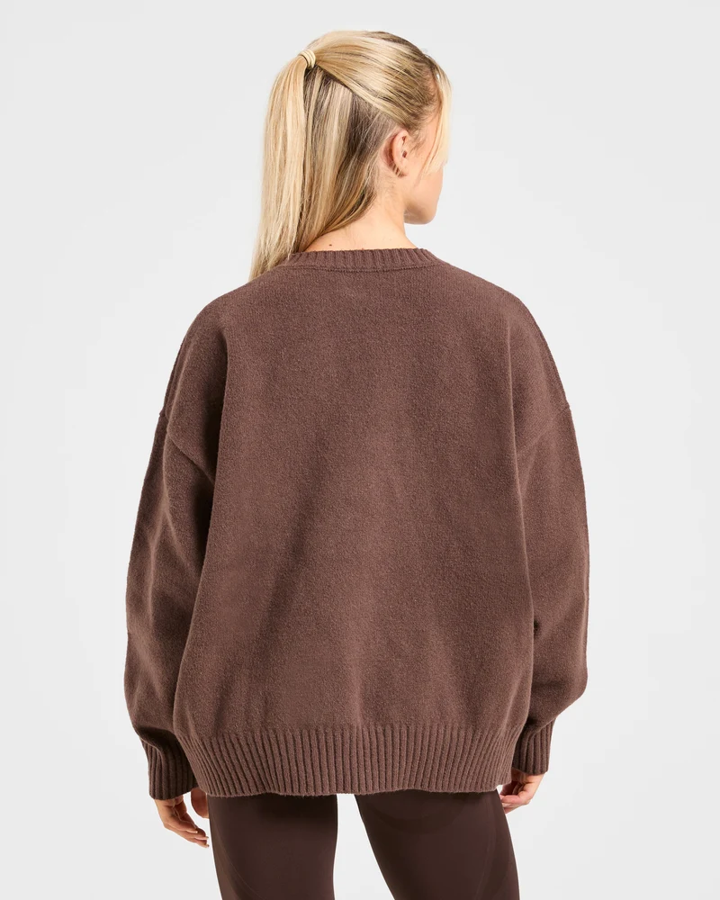 Varsity Oversized Knitted Sweater - Marron
