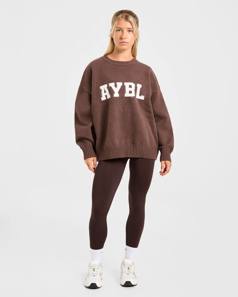 Varsity Oversized Knitted Sweater - Marron