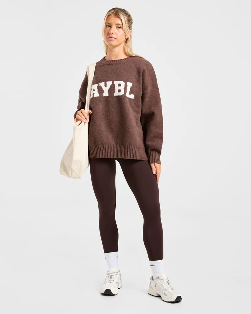 Varsity Oversized Knitted Sweater - Marron