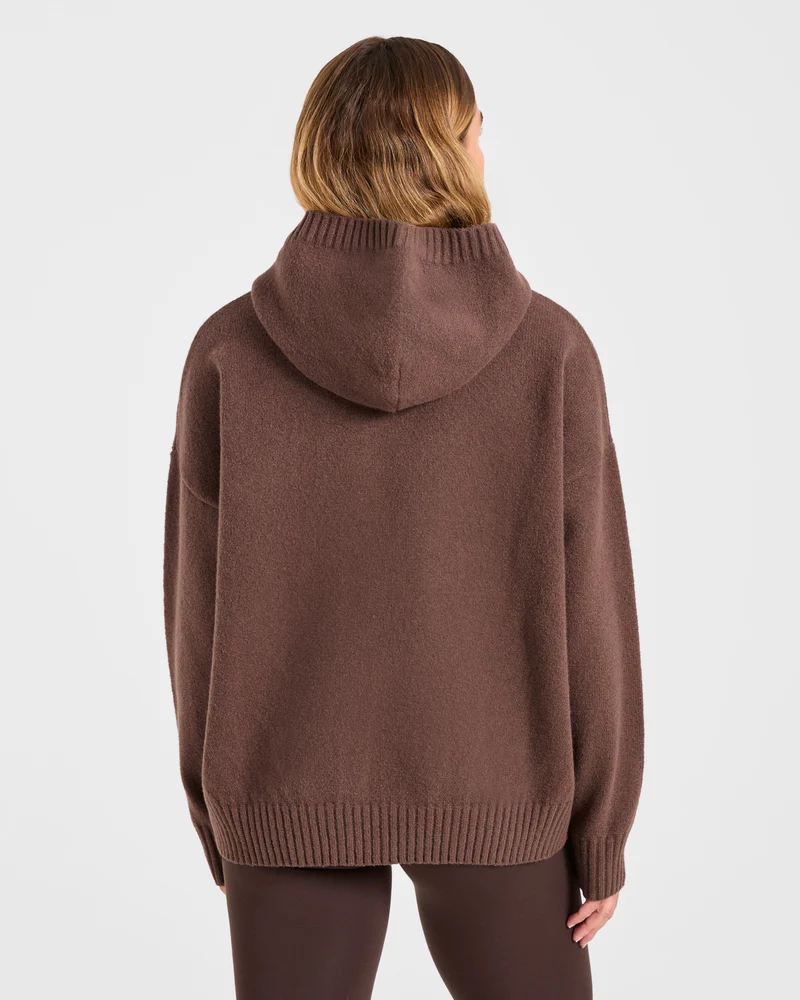 Varsity Oversized Knitted Hoodie - Marron