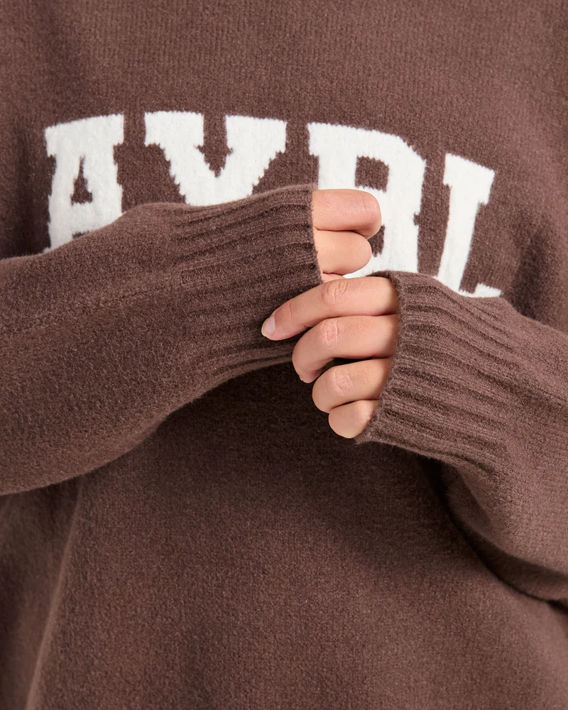 Varsity Oversized Knitted Hoodie - Marron