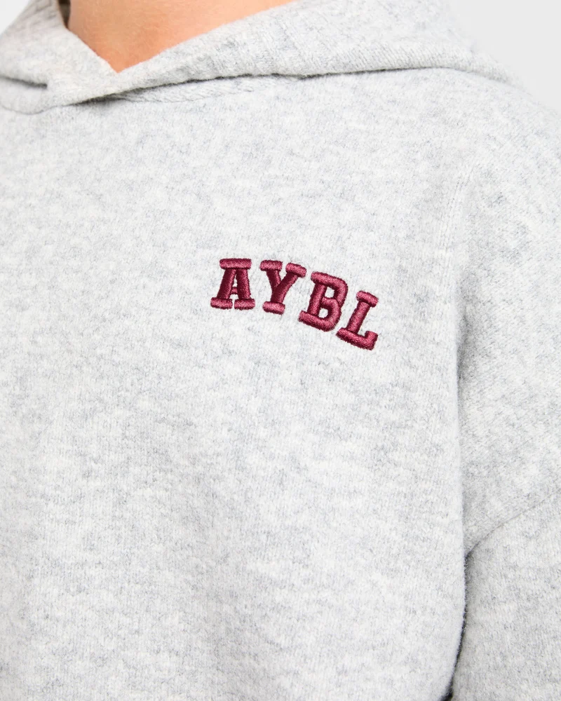 Varsity Minimal Logo Oversized Knitted Hoodie - Gris Marl/Burgundy