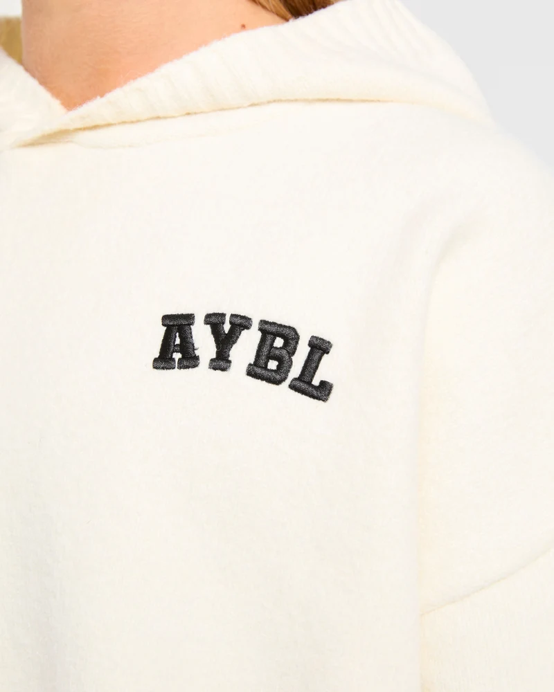 Varsity Minimal Logo Oversized Knitted Hoodie - Crème