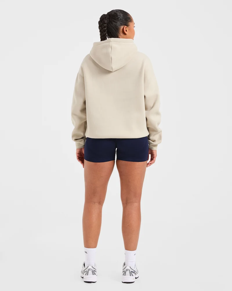 Script Embroidered Oversized Hoodie - Sand/Navy