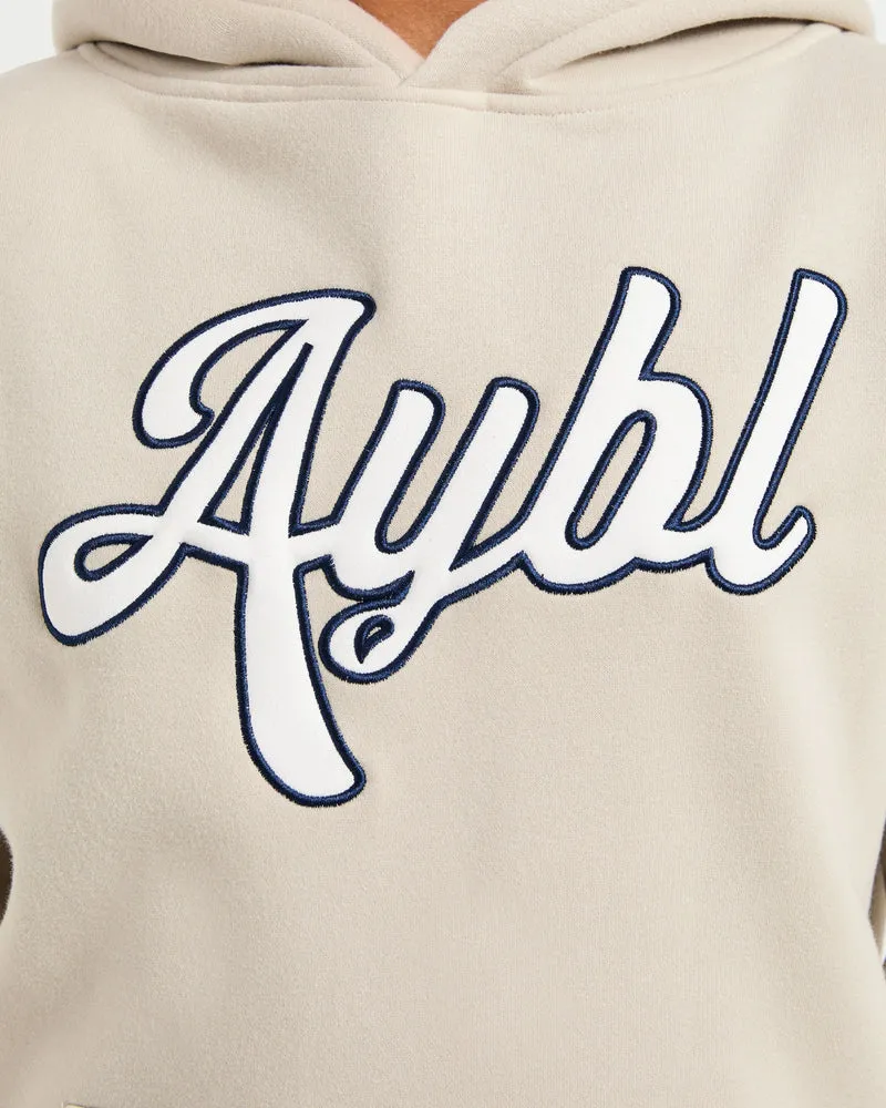 Script Embroidered Oversized Hoodie - Sand/Navy