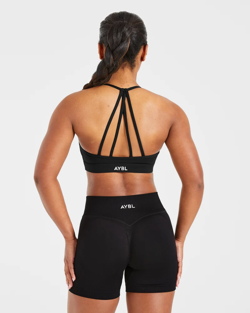 Essential V Neck Strappy Sports Bra - Noir