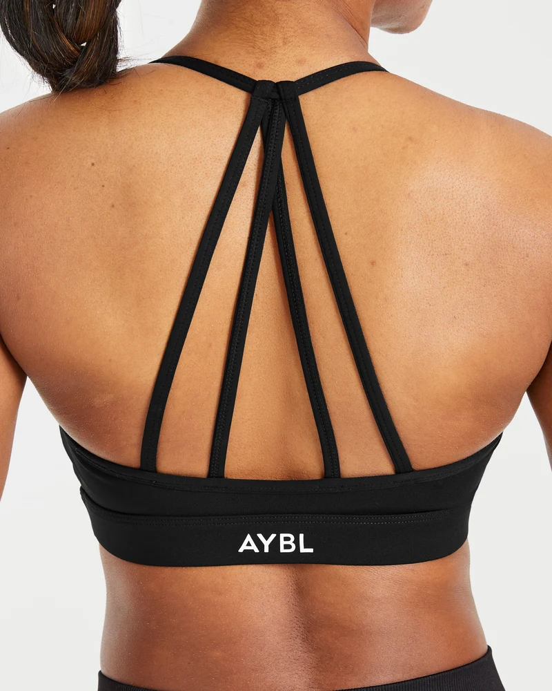 Essential V Neck Strappy Sports Bra - Noir
