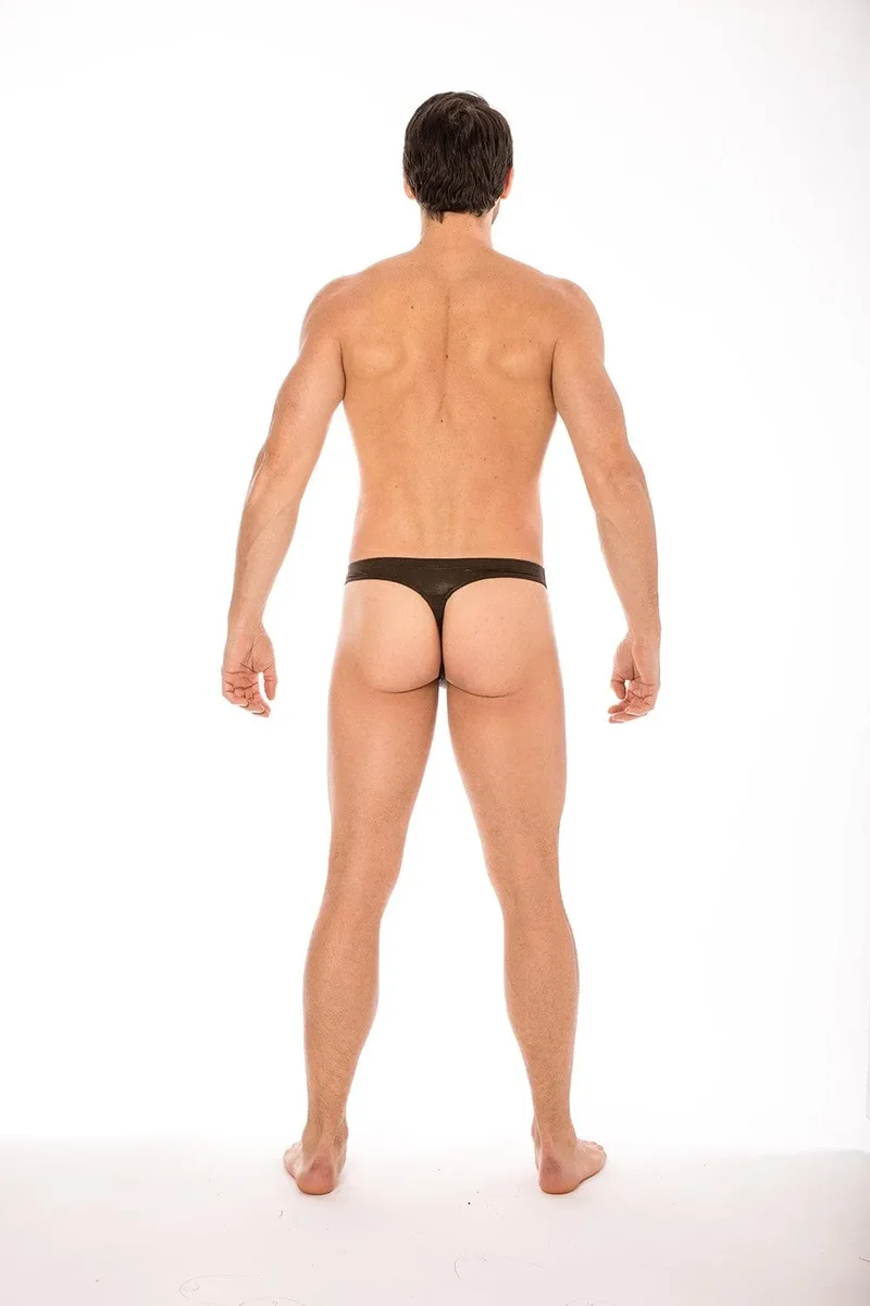 string slip homme marron similicuir effet mouillé souple confortable ajusté élégant viril polyester élasthanne extensible sexy sensuel