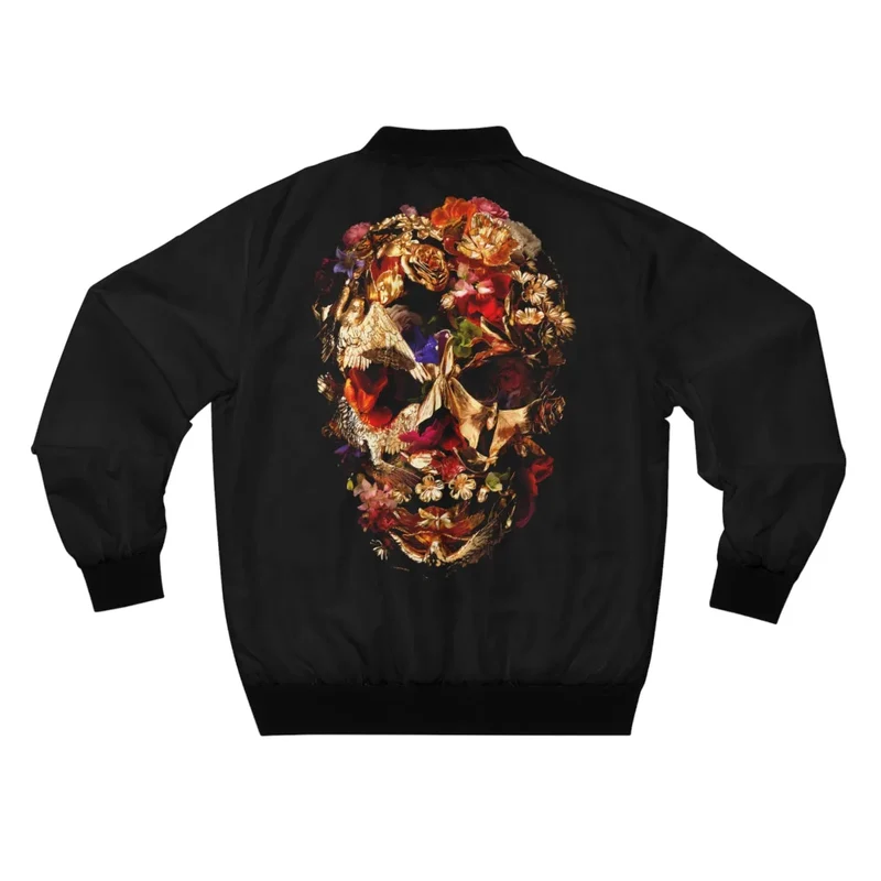Fashion Skull Golden Flowers Art Bomber Jacket