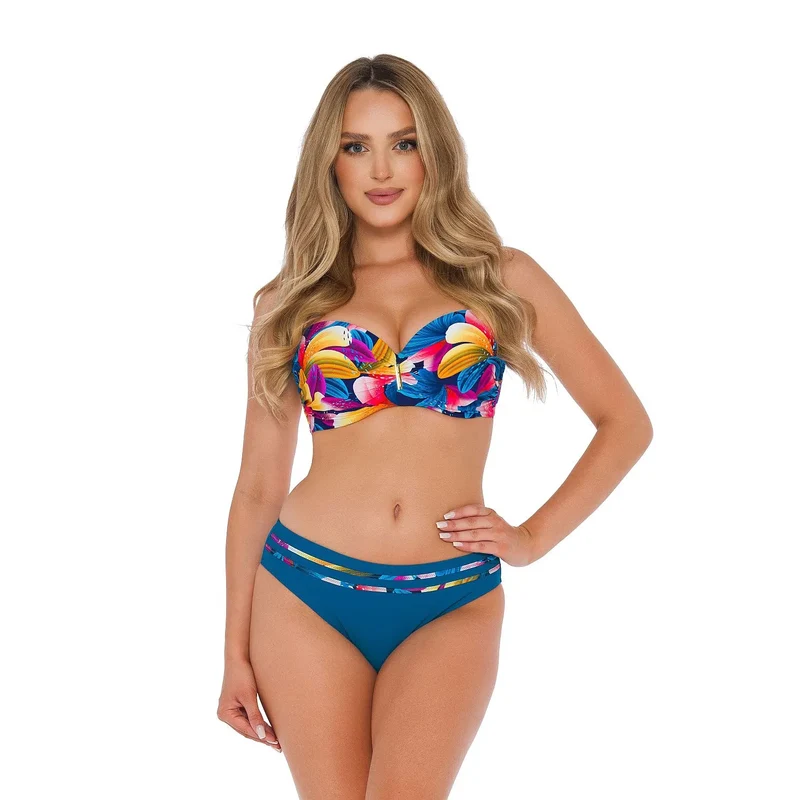 Maillot bain deux pièces Barontex modèle 215846 floral bandage sexy élégant haut bas bretelles amovibles ceinture taille moulant élastique résistant