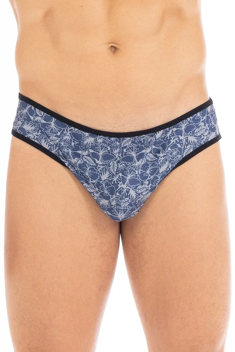 String Homme Bleu Imprimé Feuilles Collection Tissu Doux Soyeux Polyester Elasthanne Extensible Ajustement Parfait Audacieux Élégant Moderne Confort