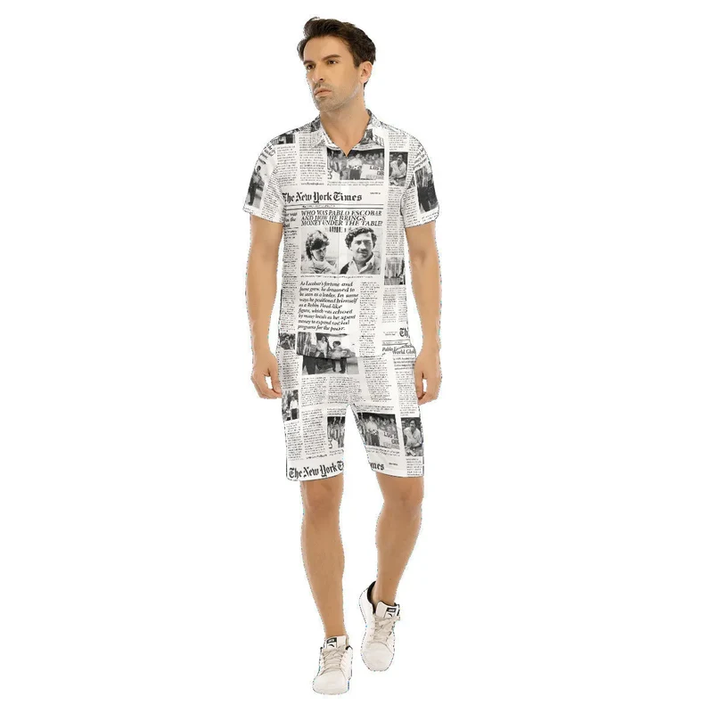 Pablo Escobar Newspaper Colombian Short Sleeve Shirt Sets