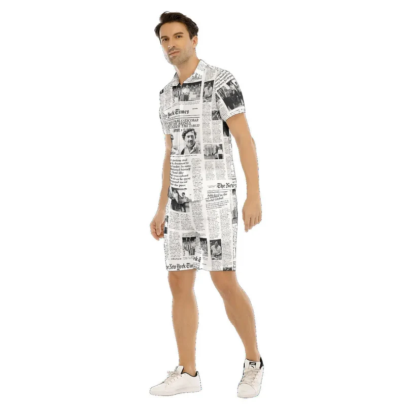 Pablo Escobar Newspaper Colombian Short Sleeve Shirt Sets