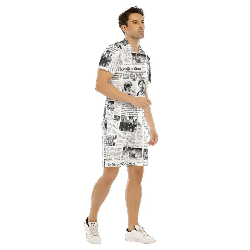 Pablo Escobar Newspaper Colombian Short Sleeve Shirt Sets