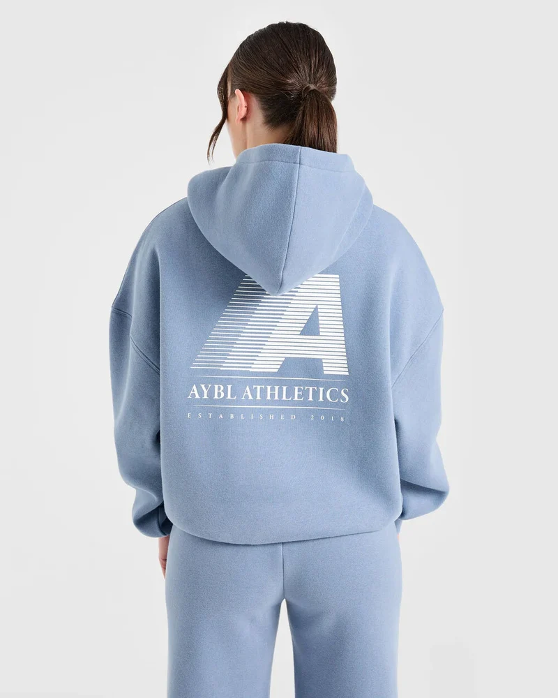 Retro Athletics Oversized Hoodie - Vintage Bleu