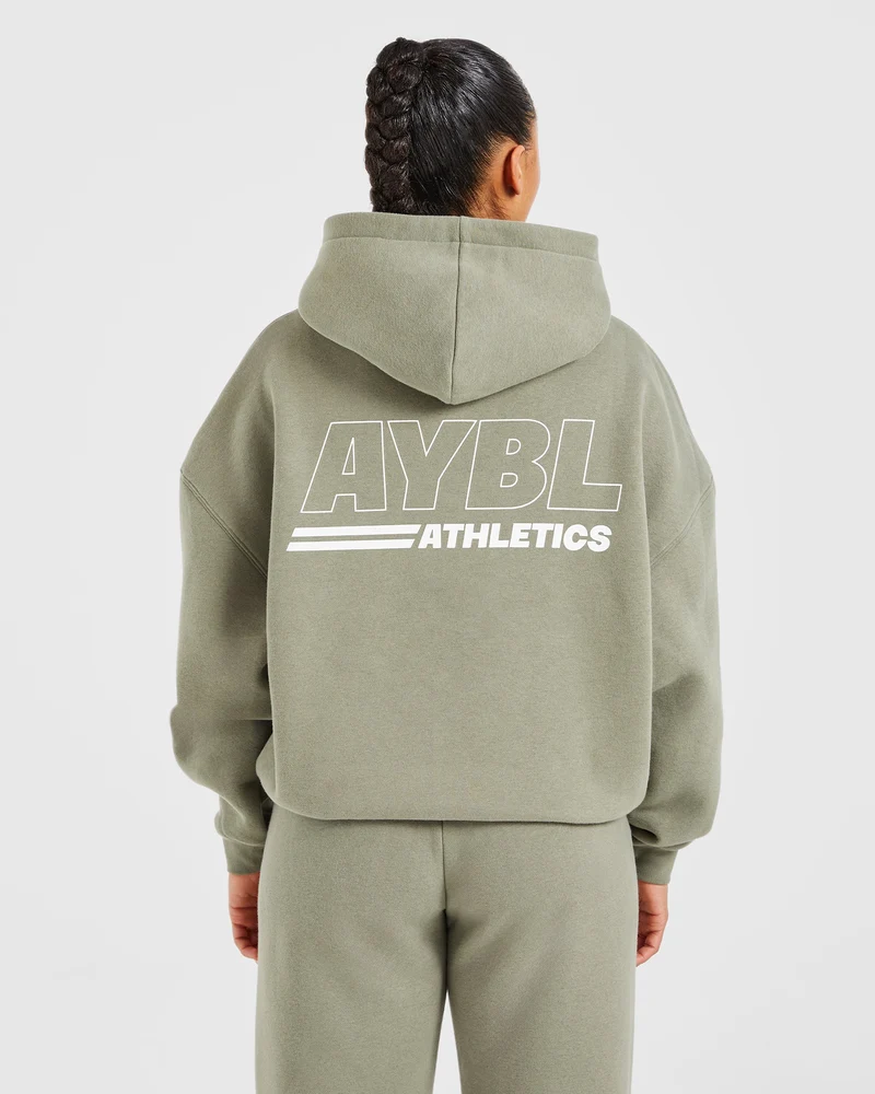 Athletics Track Oversized Hoodie - Muted Olive