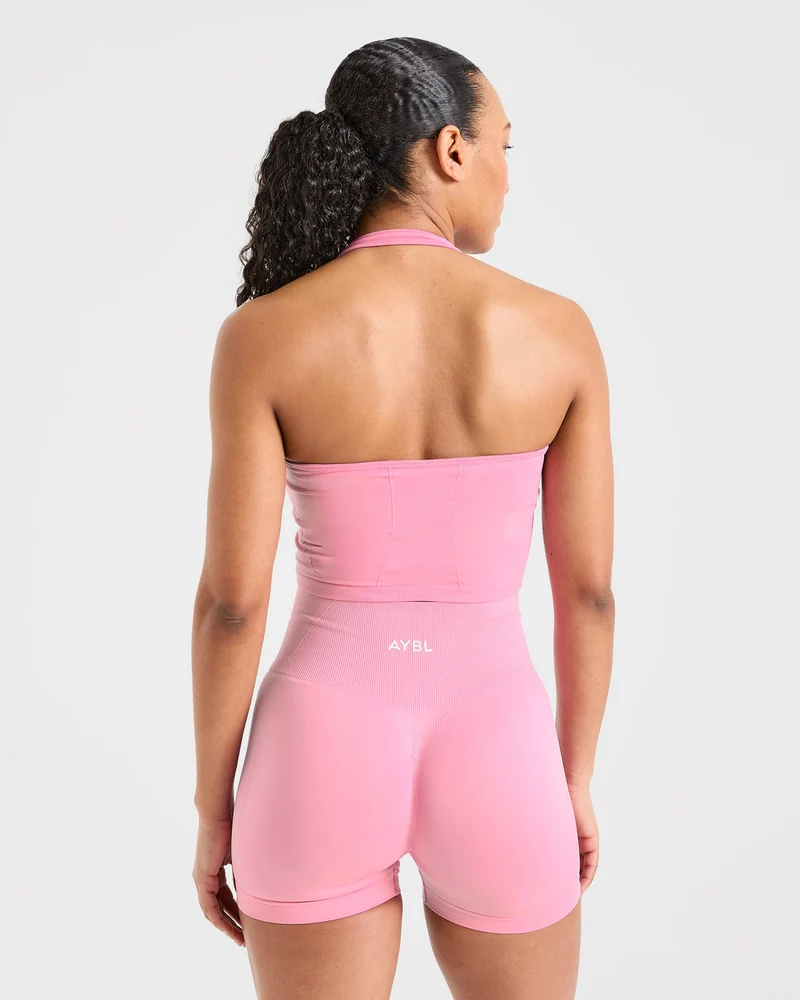Empower Seamless Halterneck Crop Top - Baby Rose