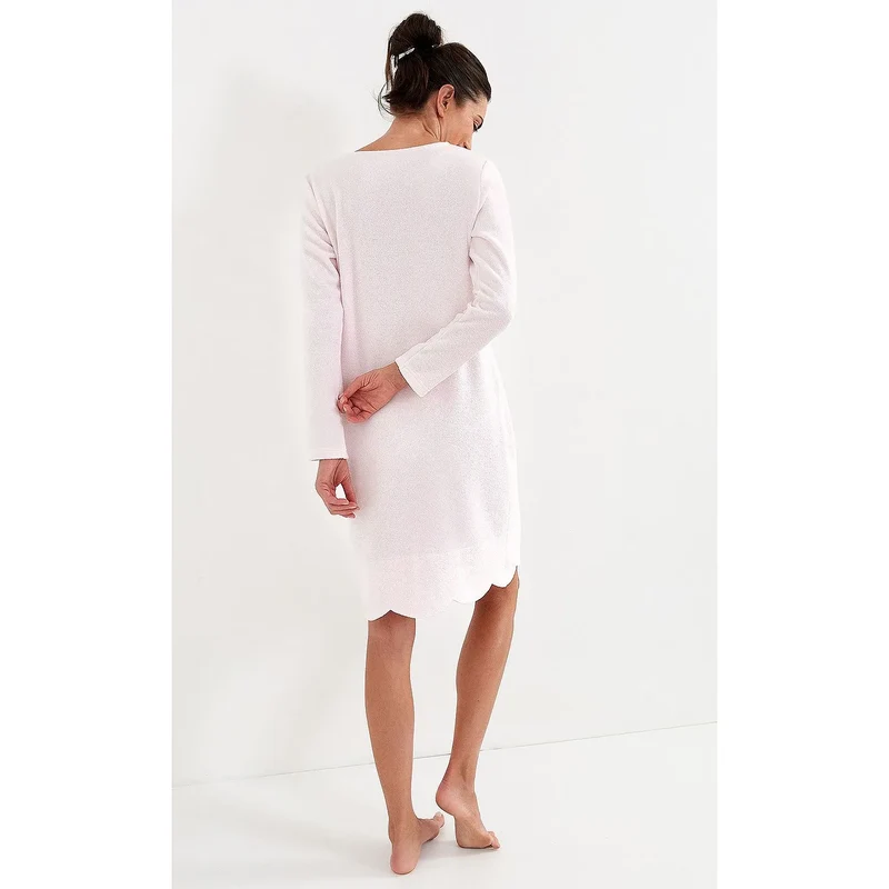 chemise nuit molleton thermique doux chaud manches longues encolure ronde ourlet ondulé noeud gris coeur argenté rose tailles variées confort