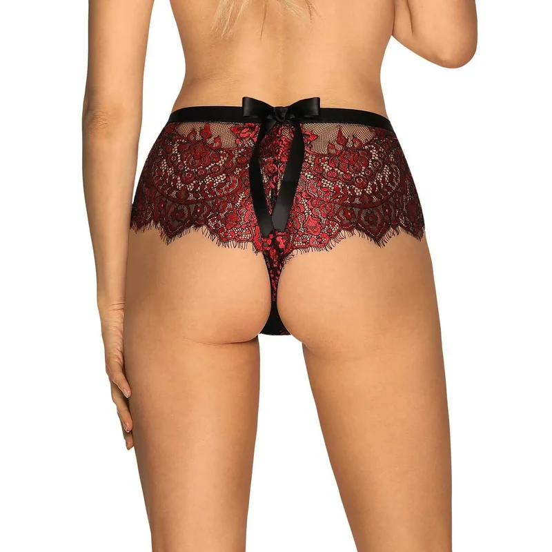 shorty dentelle florale rouge noir profond satin noeud ultra sexy transparent cils finitions extensible confortable seconde peau maintien glamour féminine