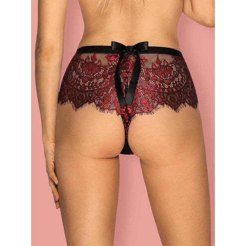 shorty dentelle florale rouge noir profond satin noeud ultra sexy transparent cils finitions extensible confortable seconde peau maintien glamour féminine