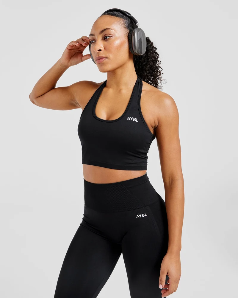 Empower Seamless Halterneck Crop Top - Noir