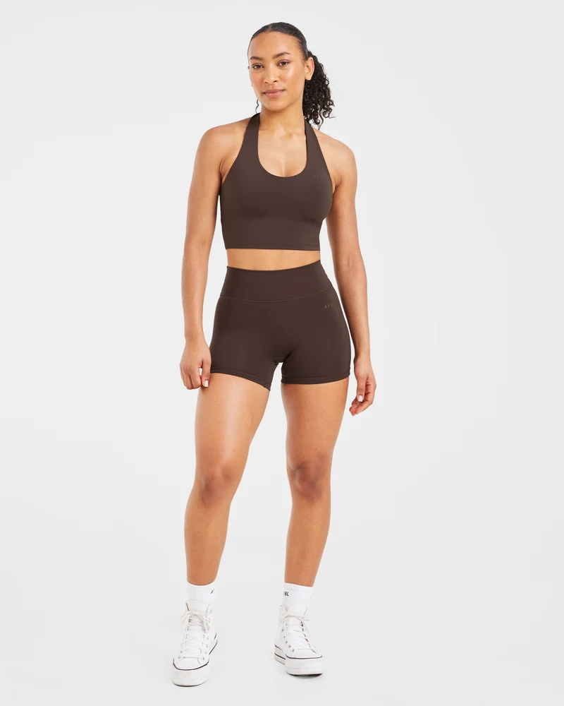 Staple Halterneck Crop Top - Coffee Brun