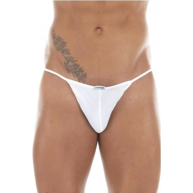 string blanc homme sexy masculin satiné avant mini triangle résille arrière confortable coupe parfaite intemporel élégant microfibre polyamide elasthanne