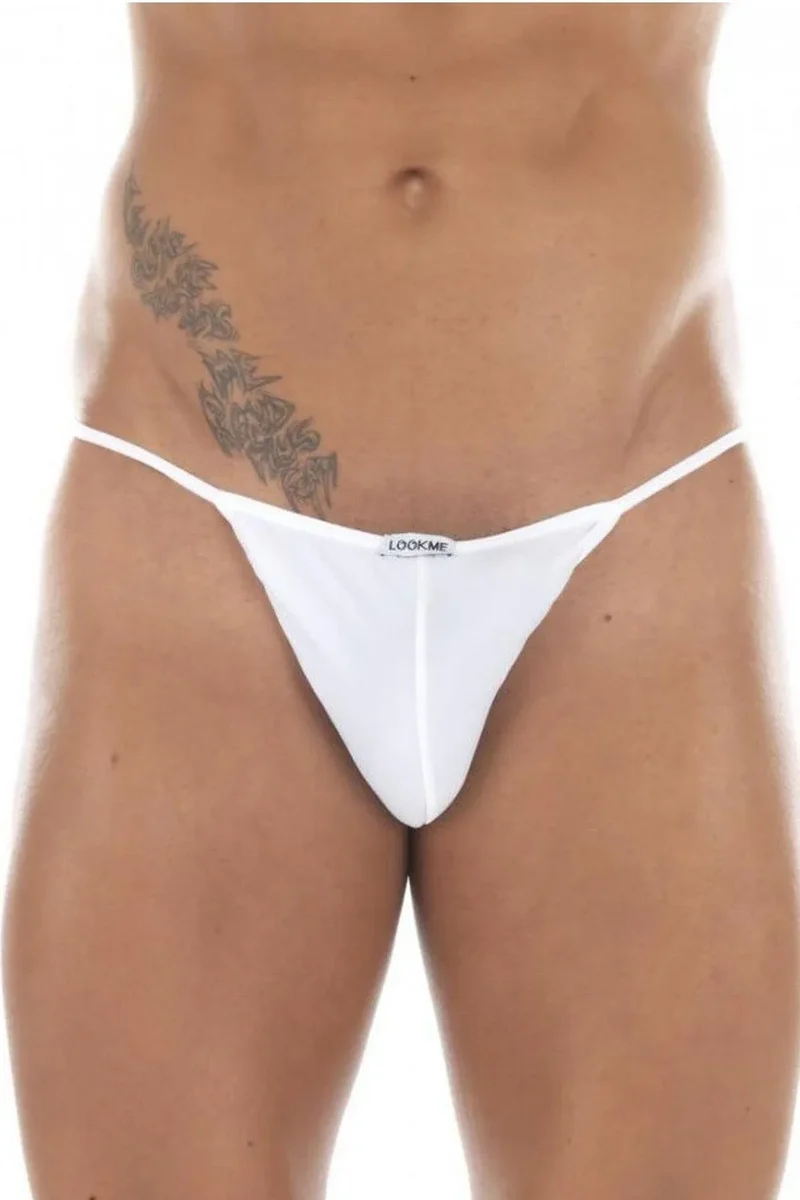 string blanc homme sexy masculin satiné avant mini triangle résille arrière confortable coupe parfaite intemporel élégant microfibre polyamide elasthanne