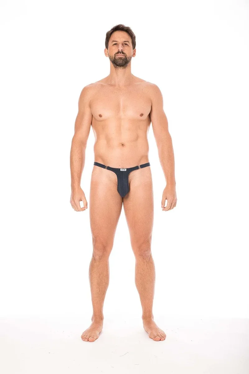 string homme bleu marine sexy élégant intemporel coton doux élasthanne extensible crochets détachables côtés coupe ajustée confortable striptease scénique
