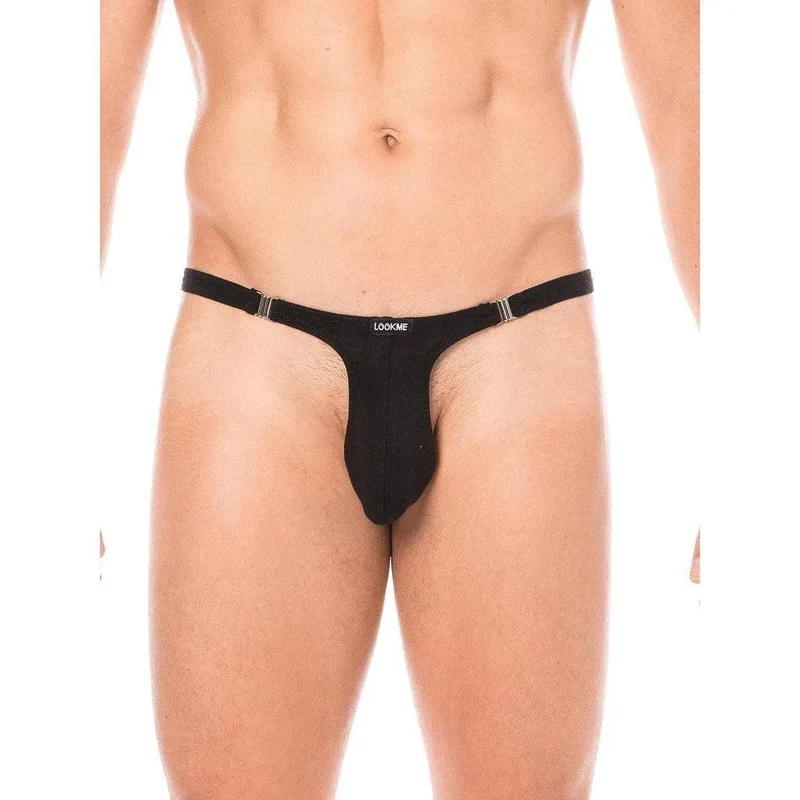 string noir coton élasthanne doux confortable sexy audacieux crochets détachables côtés coupe ajustée taille basse extensible respirant striptease
