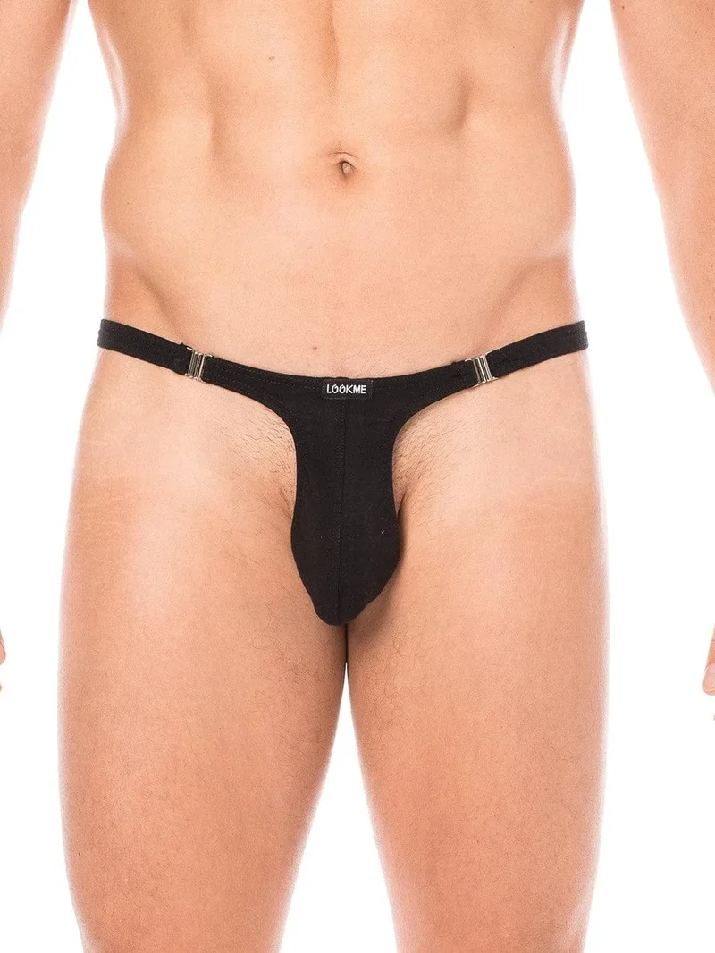 string noir coton élasthanne doux confortable sexy audacieux crochets détachables côtés coupe ajustée taille basse extensible respirant striptease