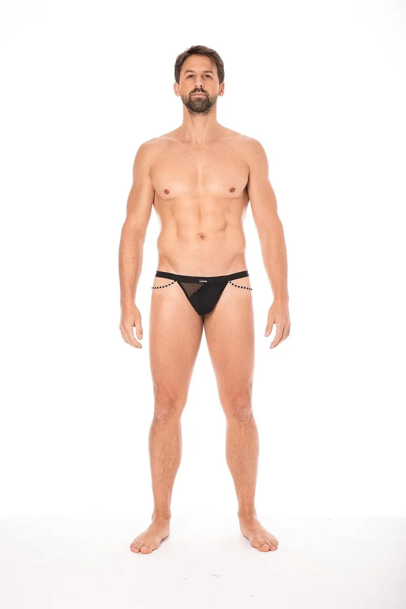 String Noir Sexy Confortable Doux Opacité Filet Cordelettes Sensuel Élastique Polyamide Elasthanne Urbain Branché Charme Soirée Intime Glamour