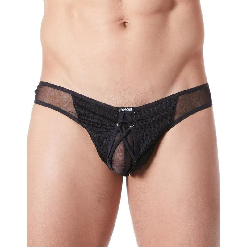 string ouvert homme sexy provocateur noir maille fine transparence tanga arrondi arrière doublé opacité lacet réglable polyester elasthanne blanc rouge
