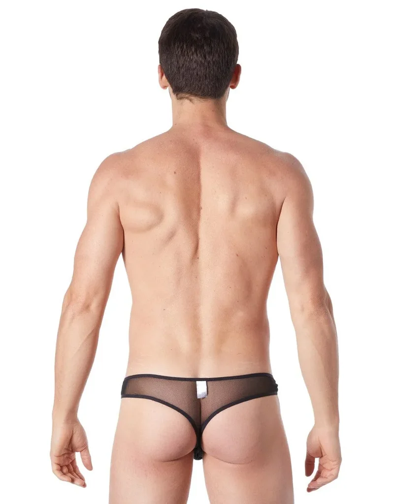 string ouvert homme sexy provocateur noir maille fine transparence tanga arrondi arrière doublé opacité lacet réglable polyester elasthanne blanc rouge