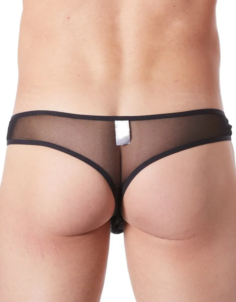 string ouvert homme sexy provocateur noir maille fine transparence tanga arrondi arrière doublé opacité lacet réglable polyester elasthanne blanc rouge
