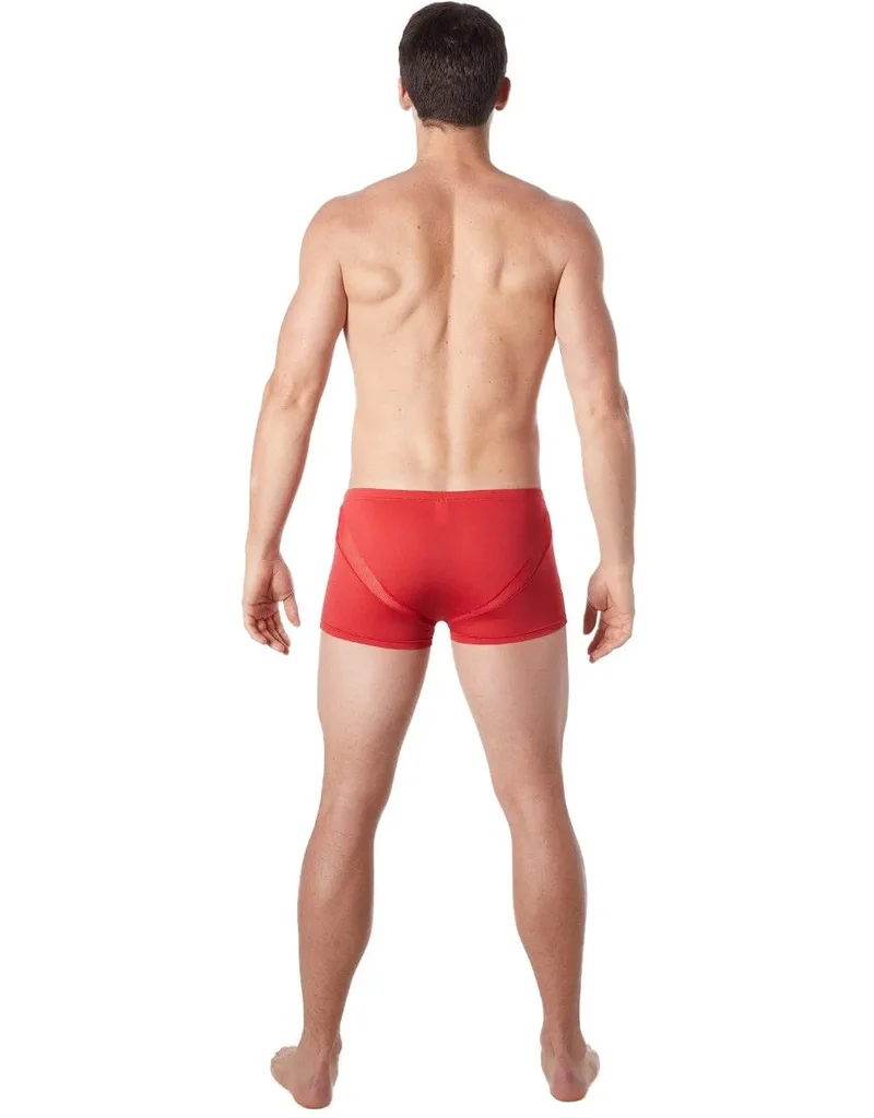 boxer homme original pas cher sexy rouge coupe confortable doux polyester elasthanne résille bandes V glamour