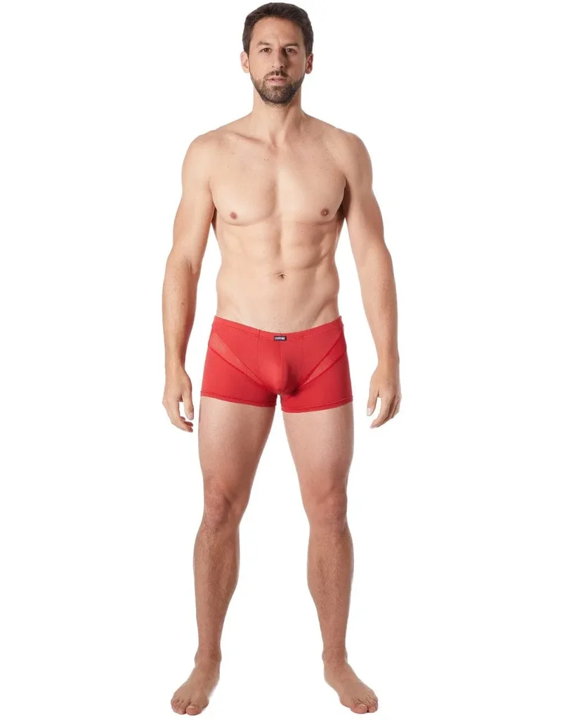 boxer homme original pas cher sexy rouge coupe confortable doux polyester elasthanne résille bandes V glamour
