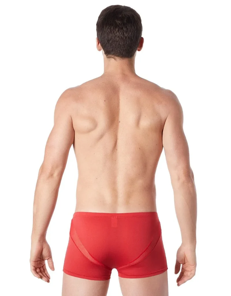 boxer homme original pas cher sexy rouge coupe confortable doux polyester elasthanne résille bandes V glamour