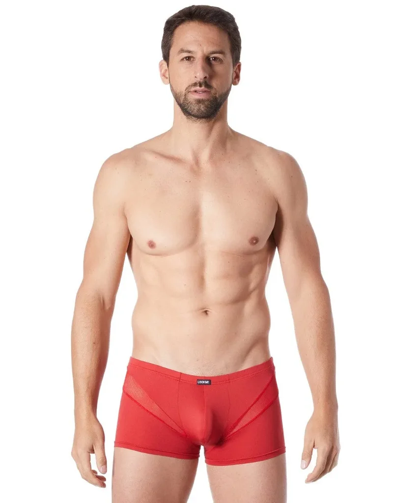 boxer homme original pas cher sexy rouge coupe confortable doux polyester elasthanne résille bandes V glamour
