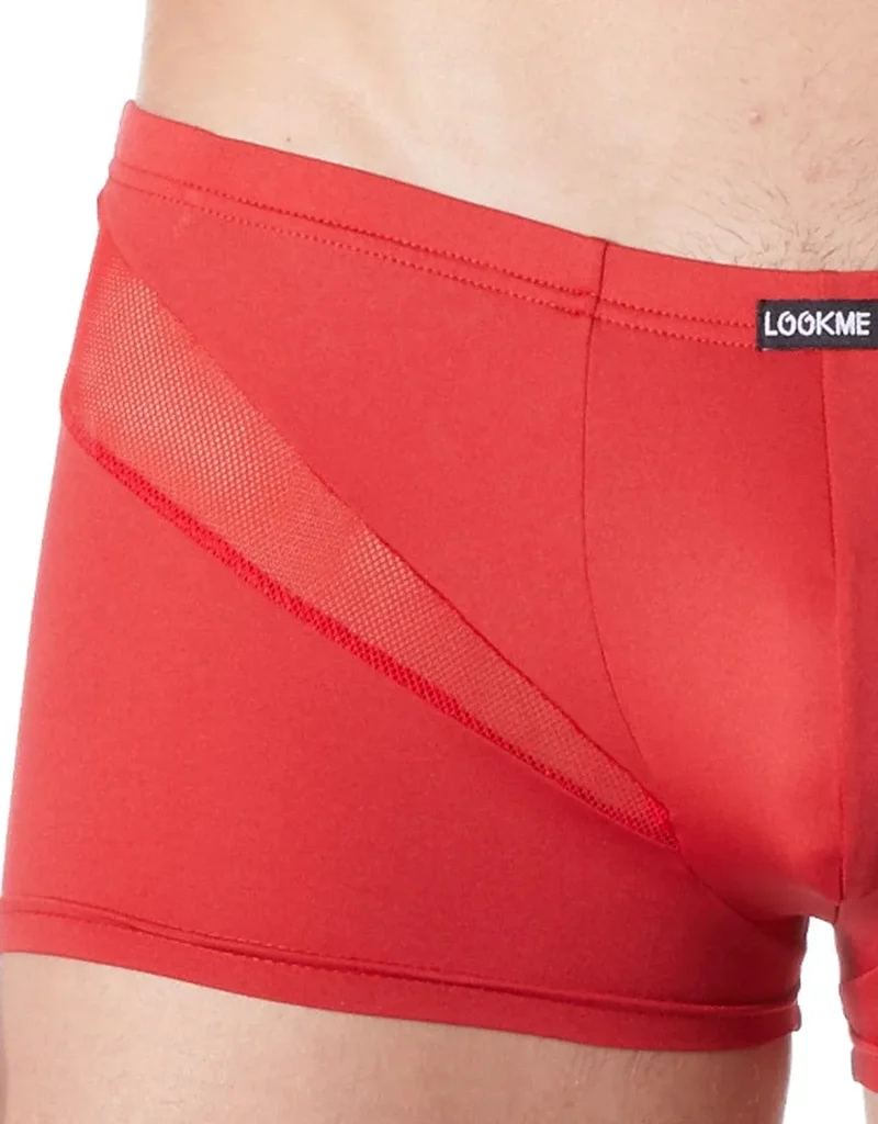 boxer homme original pas cher sexy rouge coupe confortable doux polyester elasthanne résille bandes V glamour