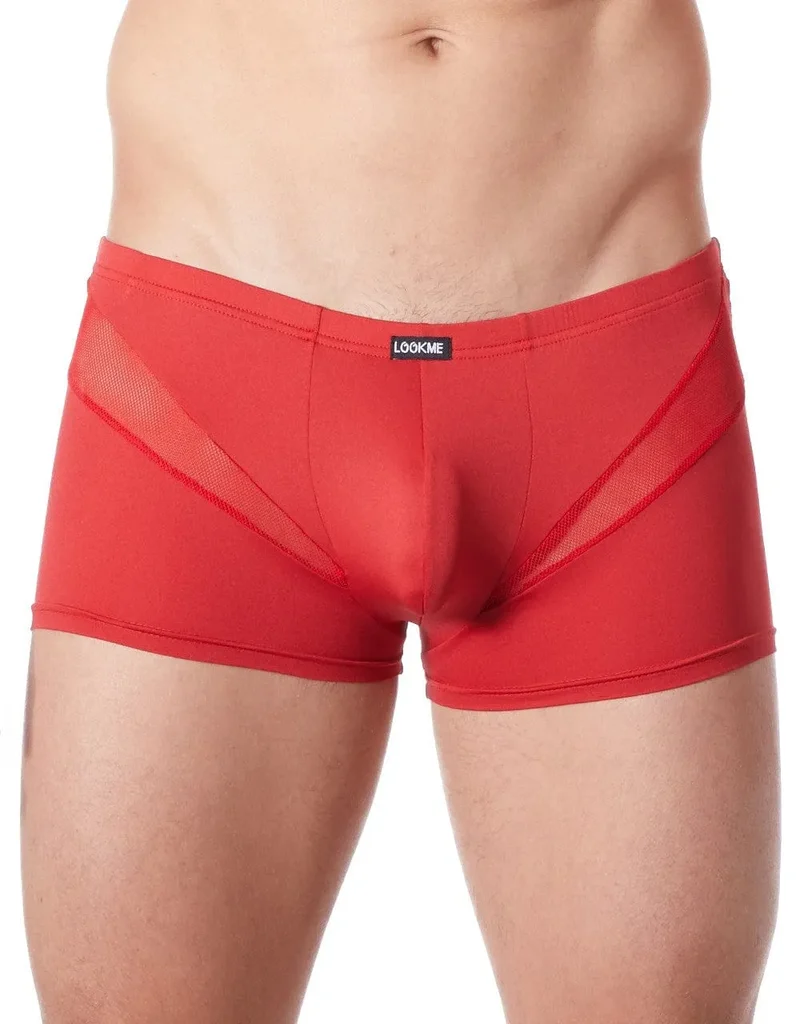 boxer homme original pas cher sexy rouge coupe confortable doux polyester elasthanne résille bandes V glamour