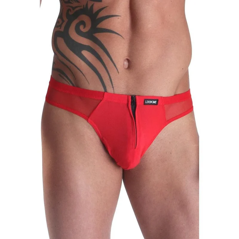 string rouge masculin zippé avant arrière alternant opaque transparent polyamide élasthanne extensible confortable moulant audacieux érotique séduction