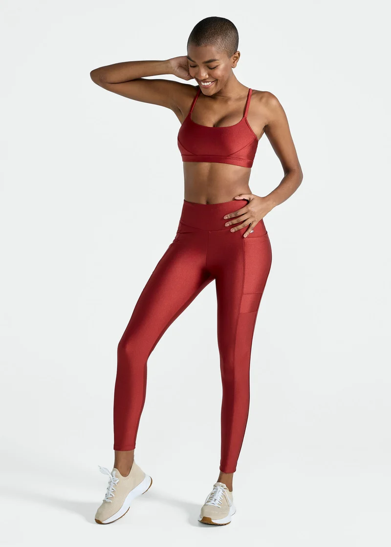 Calça Legging Mulher Bolsos Brilho