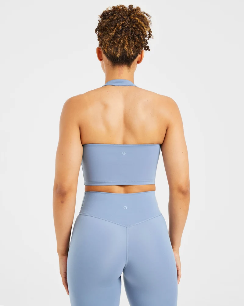 Staple Halterneck Crop Top - Slate Bleu