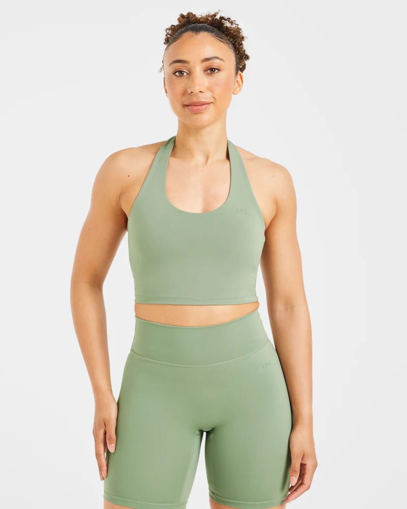 Staple Halterneck Crop Top - Olive Vert
