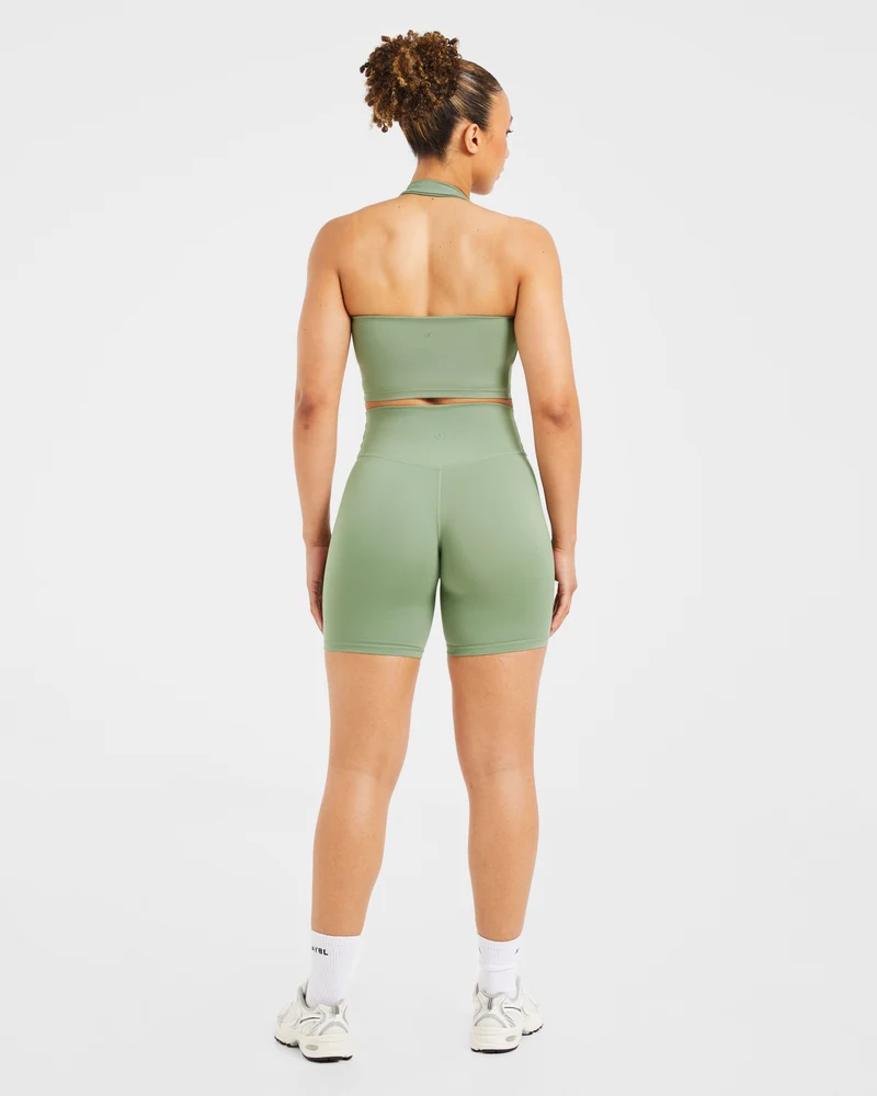 Staple Halterneck Crop Top - Olive Vert