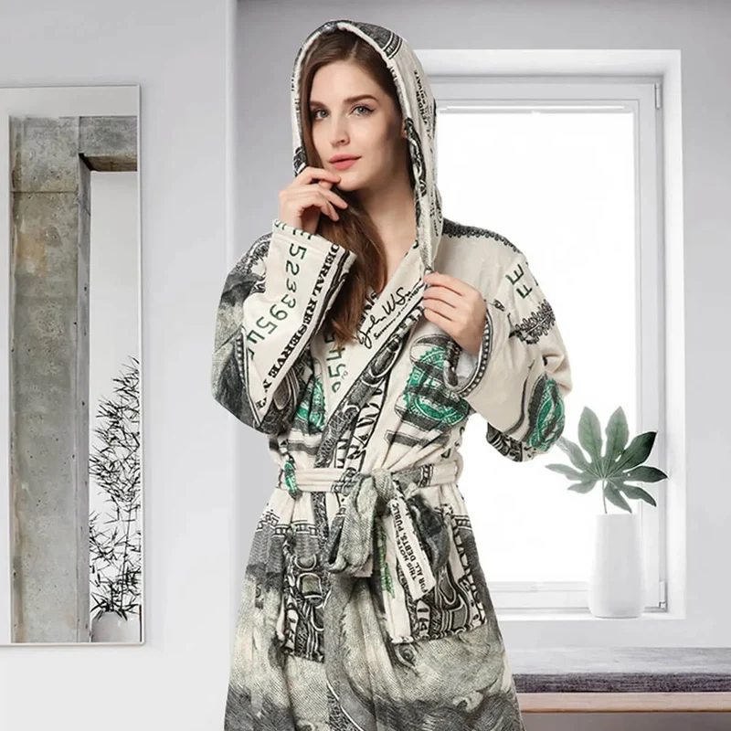 Cash Money 100 Dollar Bill Soft and Warm Fleece Robe