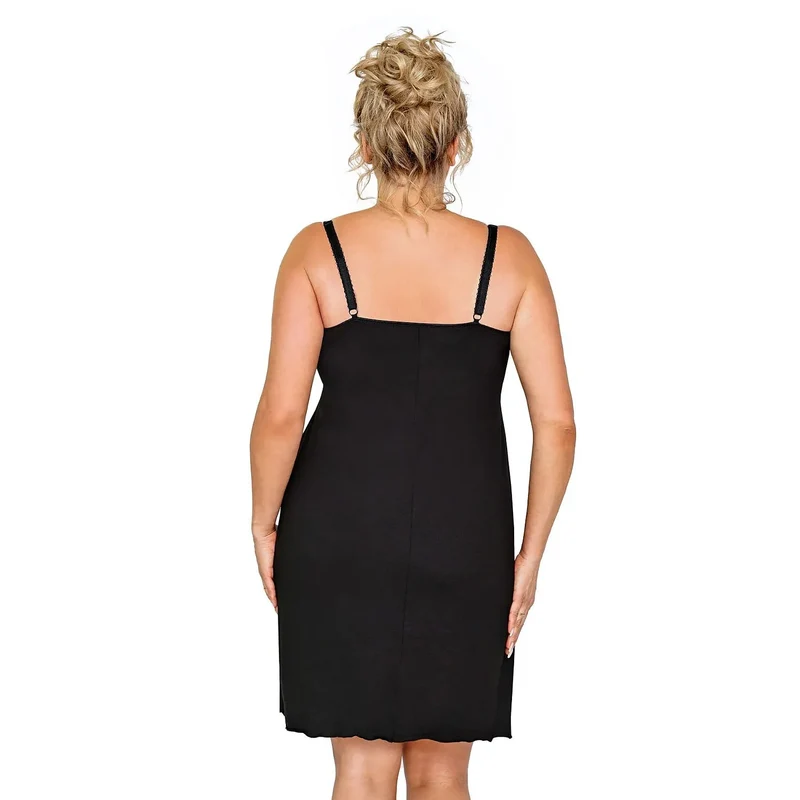 nuisette dentelle noire fuchsia motifs floraux maille viscose douce élastique galbée bretelles ajustables soutien délicat décolleté pétales mi cuisse