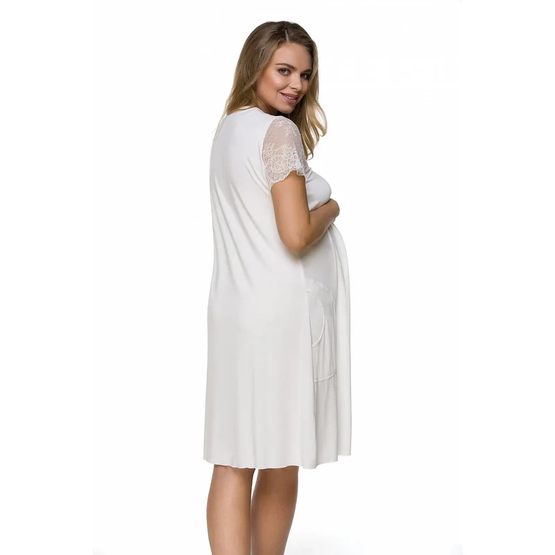 chemise nuit maternité dentelle manches courtes insert viscose imprimée coupe ample longue genoux encolureV poches latérales confort douceur hypoallergénique hôpital